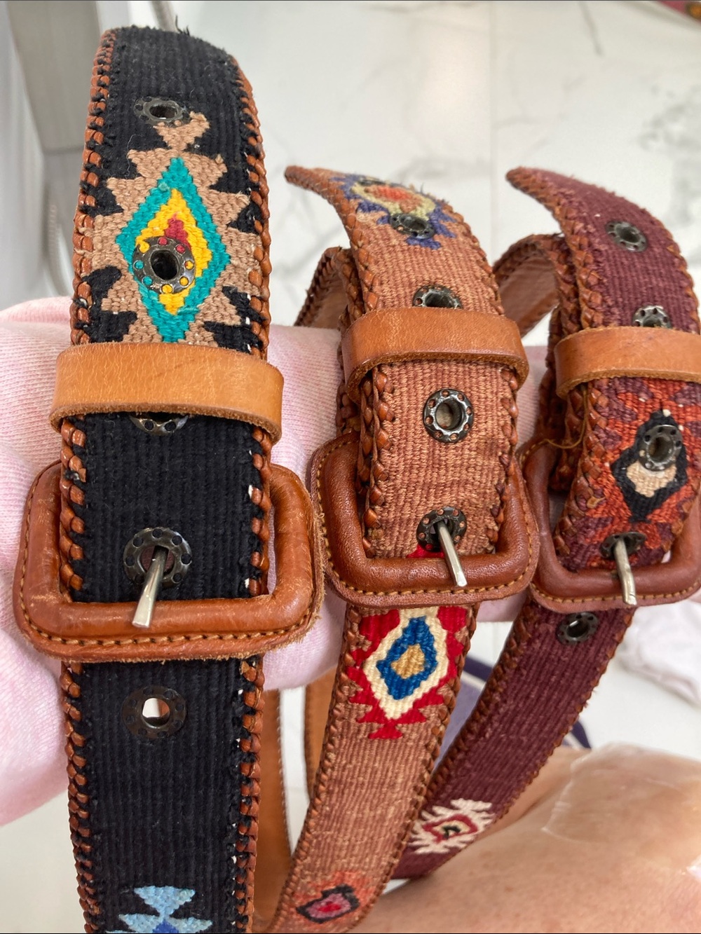 Embroidered Boho Leather-Trim Women’s Belt - Black & Brown Colors